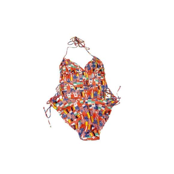 Vintage Fabric Flag Tan Through One Piece Swimsuit 70’s/80’s Open Back Women XS? - Picture 3 of 10